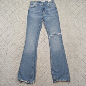 Zara Jeans Womens 6 Blue Denim Flare Leg High Rise Full Length Cotton Stretch